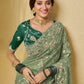 Rajwada Light Green Net Embroidered Saree with Unstitched Blouse For Women