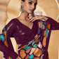 Rajwada Purple Satin Printed Saree with Unstitched Blouse For Women
