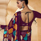 Rajwada Purple Satin Printed Saree with Unstitched Blouse For Women