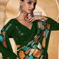 Rajwada Green Satin Printed Saree with Unstitched Blouse For Women