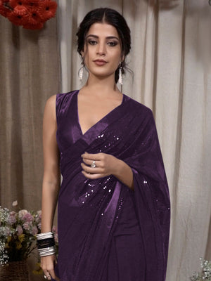 Rajwada Purple Georgette Embellished Saree With Unstitched Blouse For Women