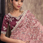 Rajwada Pink Net Embroidered Saree With Unstitched Blouse For Women