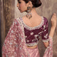 Rajwada Pink Net Embroidered Saree With Unstitched Blouse For Women