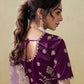 Rajwada Purple Organza Embroidered Saree With Unstitched Blouse For Women