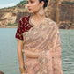 Rajwada Peach Embroidered Net Saree With Unstitched Blouse For Women
