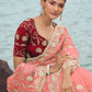 Rajwada Peach Embroidered Organza Saree With Unstitched Blouse For Women