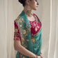Rajwada Teal Organza Embroidered Saree With Unstitched Blouse For Women
