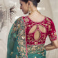 Rajwada Teal Organza Embroidered Saree With Unstitched Blouse For Women