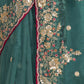Rajwada Teal Organza Embroidered Saree With Unstitched Blouse For Women