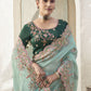 Rajwada Light Blue Silk Blend Embroidered Saree With Unstitched Blouse For Women