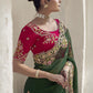 Rajwada Green Georgette Embroidered Saree With Unstitched Blouse For Women