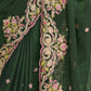 Rajwada Green Georgette Embroidered Saree With Unstitched Blouse For Women