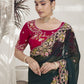 Rajwada Dark Green Georgette Embroidered Saree With Unstitched Blouse For Women