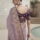 Rajwada Lavender Silk Blend Embroidered Saree With Unstitched Blouse For Women