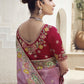 Rajwada Pink Silk Blend Embroidered Saree With Unstitched Blouse For Women