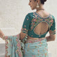 Rajwada Blue Organza Embroidered Saree With Unstitched Blouse For Women