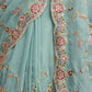 Rajwada Blue Organza Embroidered Saree With Unstitched Blouse For Women