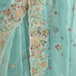 Rajwada Light Blue Organza Embroidered Saree With Unstitched Blouse For Women