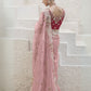Rajwada Light Pink Organza Embroidered Saree With Unstitched Blouse For Women