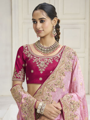 Rajwada Light Pink Silk Blend Embroidered Saree For Women