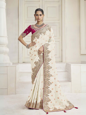 Rajwada White Silk Blend Embroidered Saree For Women