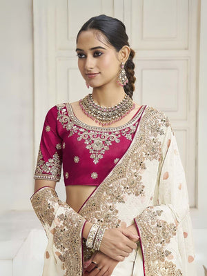 Rajwada White Silk Blend Embroidered Saree For Women