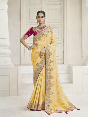 Rajwada Yellow Silk Blend Embroidered Saree For Women