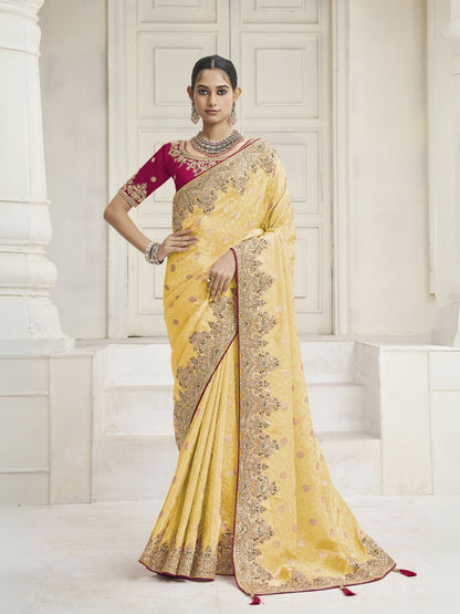 Rajwada Yellow Silk Blend Embroidered Saree For Women