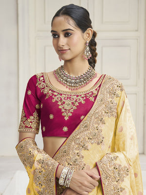 Rajwada Yellow Silk Blend Embroidered Saree For Women