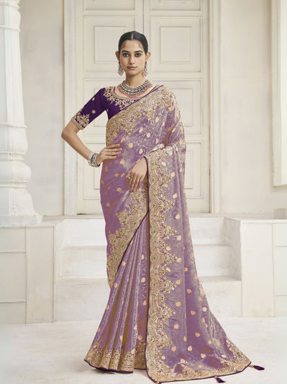 Rajwada Mauve Silk Blend Embroidered Saree For Women