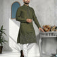 Rajwada Olive Cotton Blend Embroidered Solid Kurta For Men