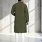Rajwada Olive Cotton Blend Embroidered Solid Kurta For Men