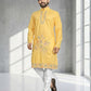 Rajwada Yellow Cotton Blend Embroidered Solid Kurta For Men