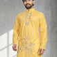 Rajwada Yellow Cotton Blend Embroidered Solid Kurta For Men