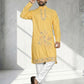 Rajwada Yellow Cotton Blend Embroidered Solid Kurta For Men