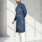 Rajwada Dark Blue Cotton Blend Embroidered Solid Kurta For Men