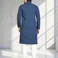 Rajwada Dark Blue Cotton Blend Embroidered Solid Kurta For Men