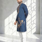 Rajwada Dark Blue Cotton Blend Embroidered Solid Kurta For Men