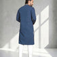 Rajwada Dark Blue Cotton Blend Embroidered Solid Kurta For Men