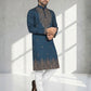Rajwada Dark Blue Cotton Blend Embroidered Solid Kurta For Men