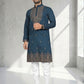 Rajwada Dark Blue Cotton Blend Embroidered Solid Kurta For Men