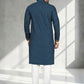 Rajwada Dark Blue Cotton Blend Embroidered Solid Kurta For Men
