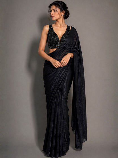 Rajwada Black Georgette Solid Saree For Women