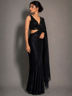 Rajwada Black Georgette Solid Saree For Women
