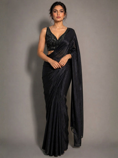 Rajwada Black Georgette Solid Saree For Women