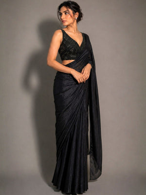 Rajwada Black Georgette Solid Saree For Women