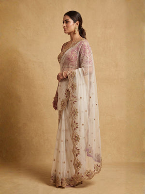 Rajwada White Net Embellished Saree For Women