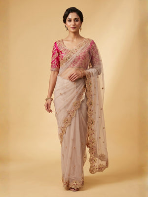 Rajwada Ivory Net Embellished Saree For Women