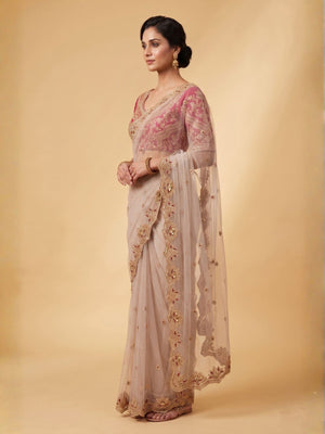 Rajwada Ivory Net Embellished Saree For Women