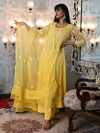Rajwada Women Organza Chikankari Beads Embroidered Unstitched Kurta Set